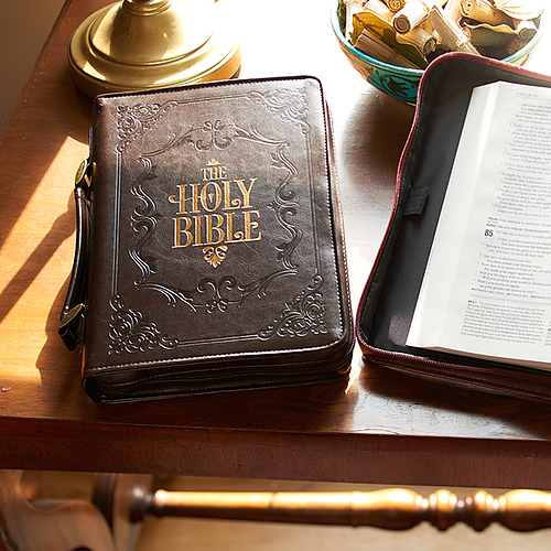 Medium The Holy Bible Dark Brown Faux Leather Classic Bible Cover