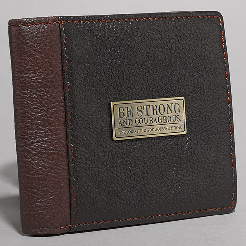 Wallet Leather Brown Be Strong & Courageous Badge