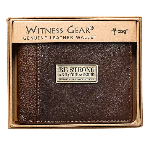 Wallet Leather Brown Be Strong & Courageous Badge