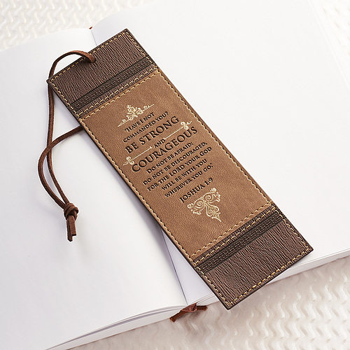 Bookmark-Pagemarker-Be Strong And Courageous-LuxLeather-Tan/Brown