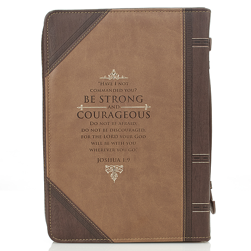 Medium Antique "Be Strong & Courageous" Bible Cover - Joshua 1:9