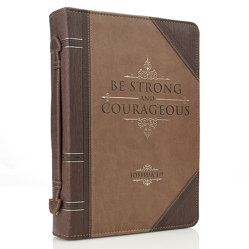 Medium Antique "Be Strong & Courageous" Bible Cover - Joshua 1:9