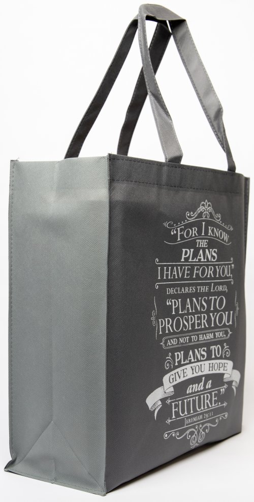 Christian Art Gifts Reusable Shopping Tote Bag for Women: I Know the Plans - Jeremiah 29:11 Inspirational Bible Verse, Easy-hold Durable, Collapsible Handbag for Groceries, Books, Supplies, Gray