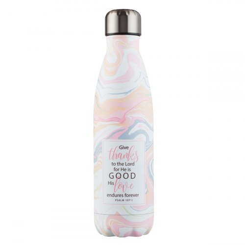 Water Bottle SS Marbled Give Thanks Ps. 107:1