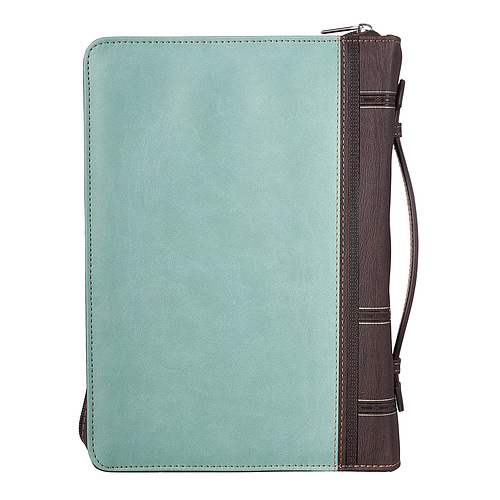 Medium Blessed is She Who Has Believed Light Blue and Brown Faux Leather Fashion Bible Cover - Luke 1:45