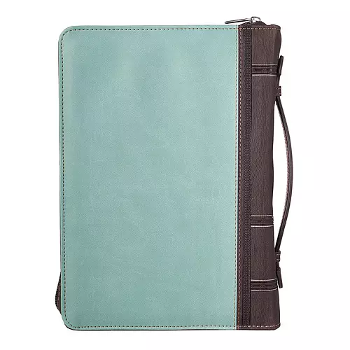 Medium Blessed is She Who Has Believed Light Blue and Brown Faux Leather Fashion Bible Cover - Luke 1:45