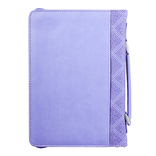 Medium Purple Trust in the Lord with All Your Heart Floral Debossed Faux Leather Bible Cover -  Proverbs 3:5