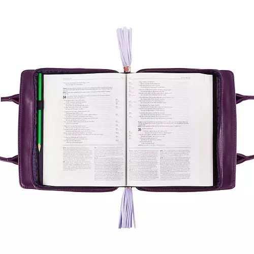 Medium Blessed Purple Floral Faux Leather Purse-style Bible Cover