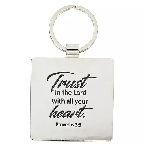 Christian Art Gifts Metal Epoxy Keychain for Men and Women: Trust in the Lord - Proverbs 3:5 Inspirational Bible Verse Faith Keyring, Black, 2" Square