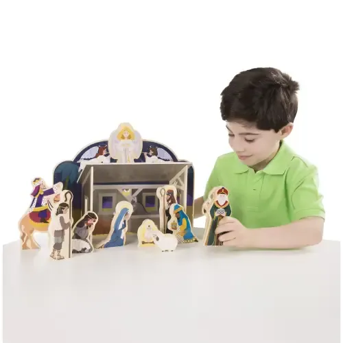 Melissa & Doug Classic Wooden Christmas Nativity Set With 4-Piece Stable and 11 Wooden Figures