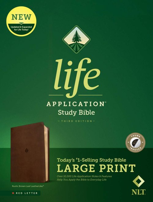 NLT Life Application Study Bible, Third Edition, Large Print (LeatherLike, Rustic Brown Leaf, Indexed, Red Letter)