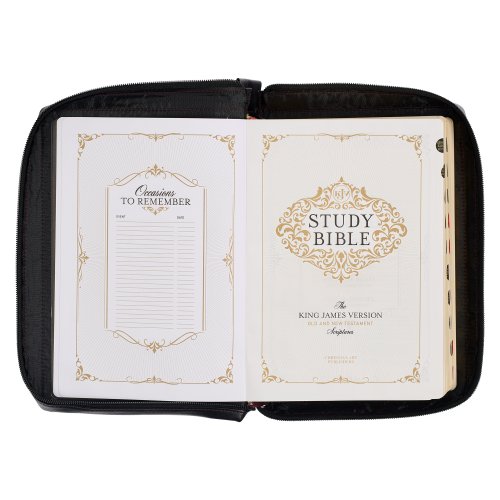 Burgundy and Black Faux Leather King James Version Study Bible with Thumb Index and Zippered Closure