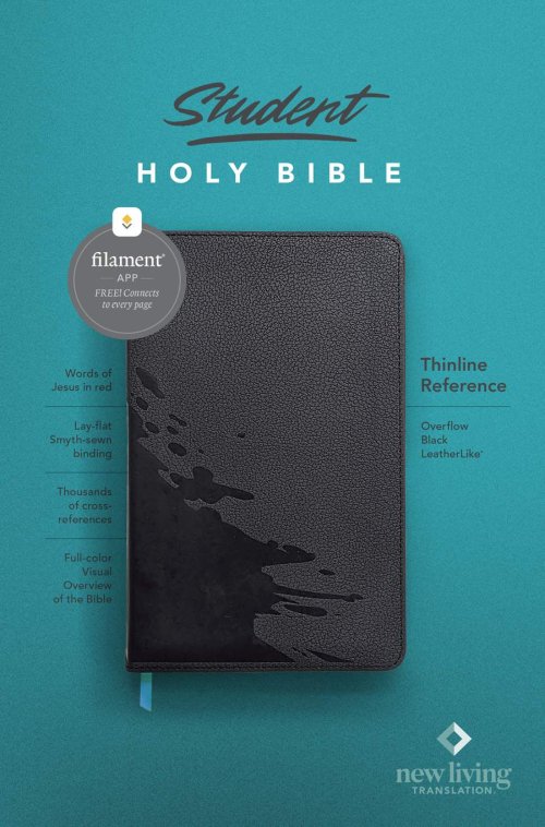 NLT Student Bible, Thinline Reference, Filament Enabled (LeatherLike, Overflow Black, Red Letter)