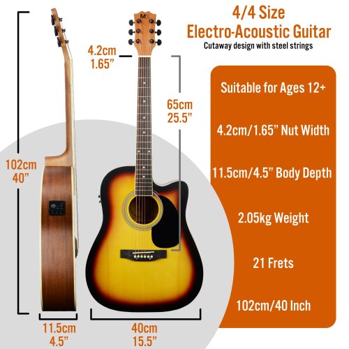 MX Cutaway Electro Acoustic Guitar Pack - Sunburst