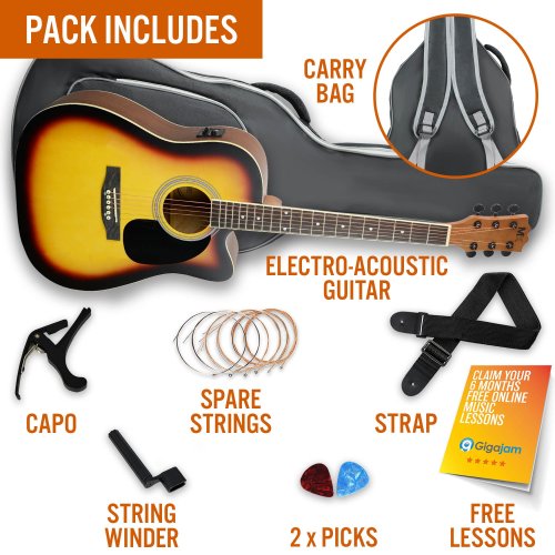 MX Cutaway Electro Acoustic Guitar Pack - Sunburst