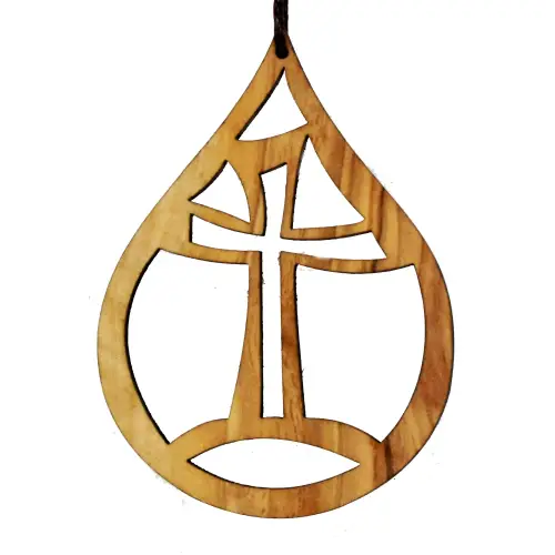 Olive Wood Teardrop Decoration - Cross