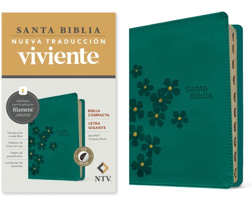 Biblia compacta NTV, letra gigante con Filament  (SentiPiel, Turquesa floral, Índice, Letra Roja)