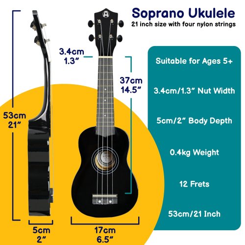 Rocket Series Soprano Black Ukulele With Bag