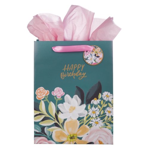 Gift Bag LG Portrait Dark Floral Happy Birthday