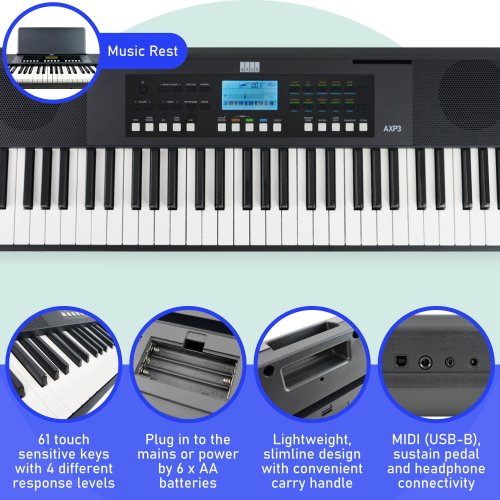 Axus 61 Note Slimline Touch Sensitive Keyboard