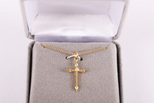 Necklace-Gold/Sterling Silver Platinum Plated-Brass Chain-Cross Stone (16-18")