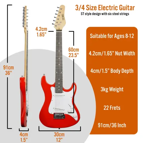 3rd Avenue 3/4 Size Electric Guitar Pack - Red