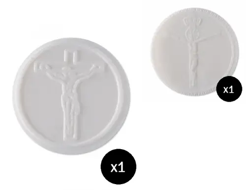 Value Pack of 250 - 1 1/8" Peoples & Pack of 50 2.5" Priests Crucifix Communion Wafers / Altar Bread