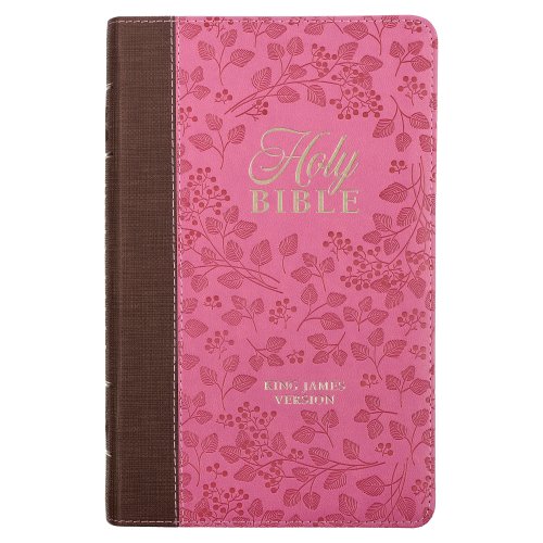 Brown and Berry Pink Faux Leather Giant Print Standard-size King James Version Bible with Thumb Index