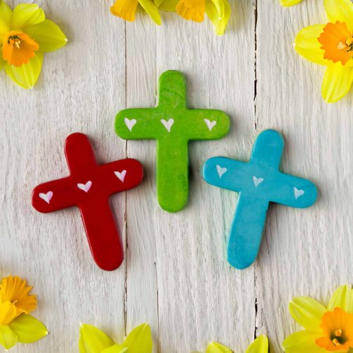 Small Soapstone Cross with Hearts - Red