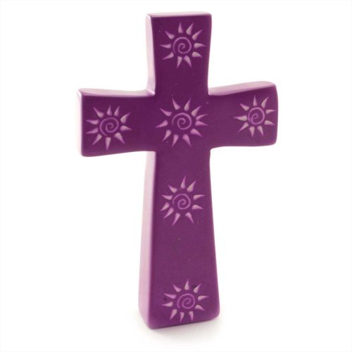 Standing Soapstone Cross - Pink Spiral