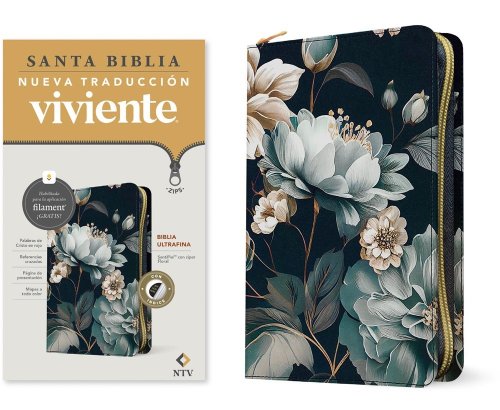 Biblia ultrafina NTV de zíper, con Filament (SentiPiel, Floral, Índice, Letra Roja)