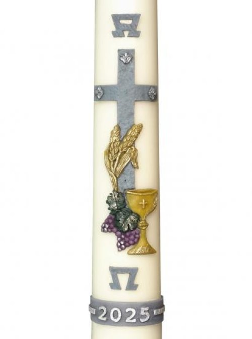 30" x 2" Paschal Candle with Chalice & Grapes Design Wax Relief