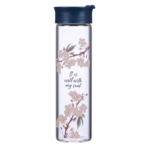 It Is Well Glass Water Bottle in Royal Blue