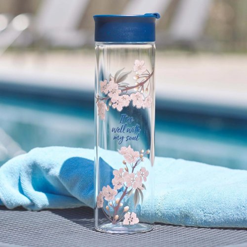 It Is Well Glass Water Bottle in Royal Blue