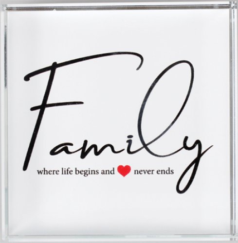 Family Where Life Glass Block Paperweight