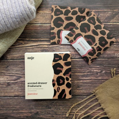 Scented Drawer Sachets (Jasmine) In Printed Box - Leopard Print