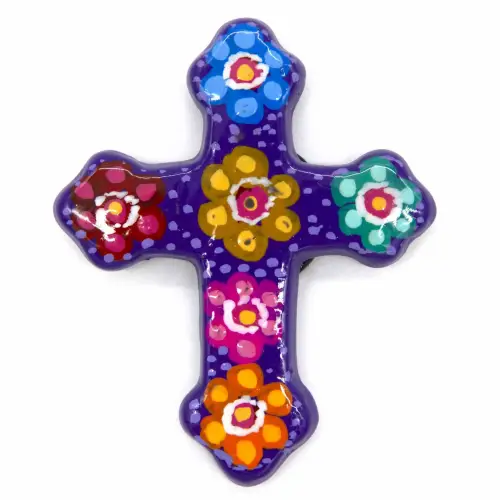 Mexican Painted Magnet Cross - Purple