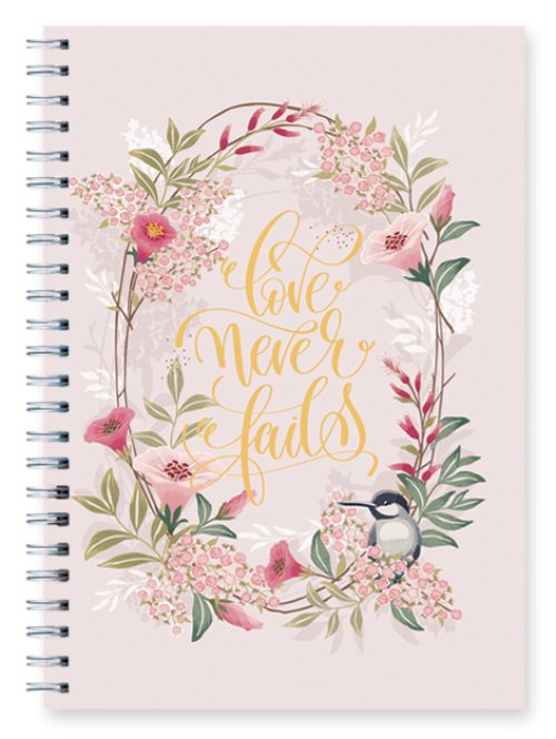 Love Never Fails Wire O Hard Cover Journals