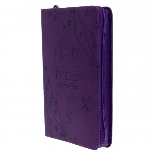 ESV Anglicised Compact, Bible, Purple, Imitation Leather, Gift Edition with Zip, Concordance, Gilt edge pages, Ribbon marker, Presentation page