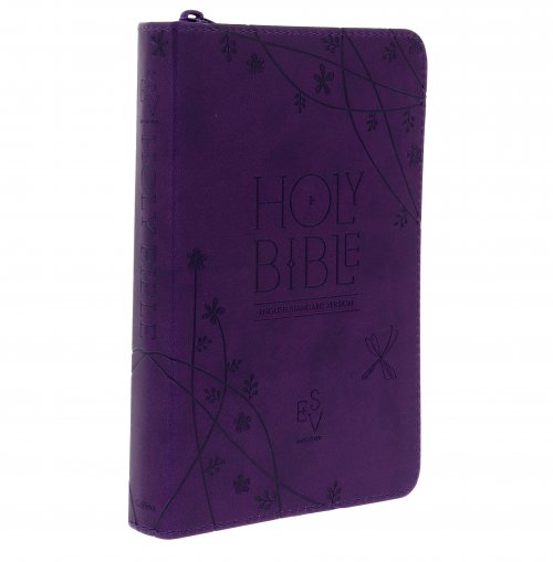 ESV Anglicised Compact, Bible, Purple, Imitation Leather, Gift Edition with Zip, Concordance, Gilt edge pages, Ribbon marker, Presentation page