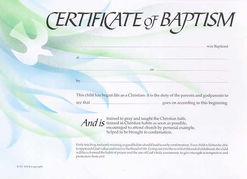 Certificate of Baptism: Pack of 20