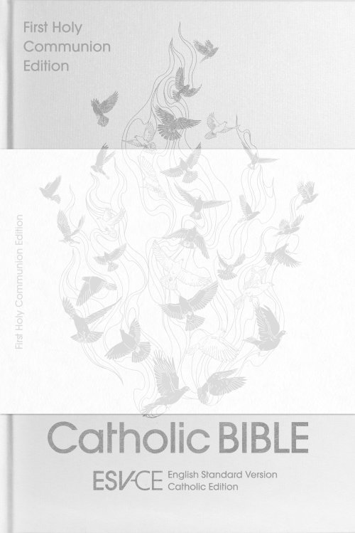 ESV-CE Catholic Bible, White, Hardback, Anglicised, First Communion Edition, Maps, Presentation Page, Ribbon Marker