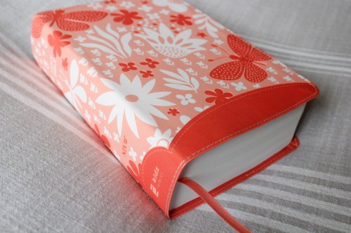 NIV, Giant Print Compact Bible for Girls, Leathersoft, Coral, Red Letter, Comfort Print