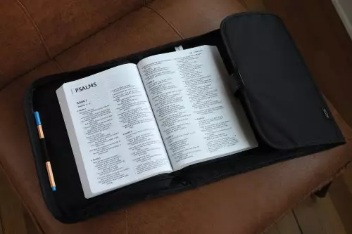 XXL Black Nylon Tri-Fold, Velcro Closure, Bible Cover, Bible Study Organizer