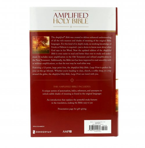 Amplified Bible, Brown, Hardback, Large Print, Footnotes, Book Introductions, Bibliography, Glossary, Devotional Insights