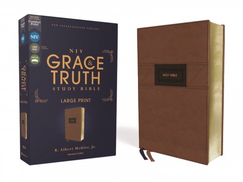 NIV, The Grace and Truth Study Bible (Trustworthy and Practical Insights), Large Print, Leathersoft, Brown, Red Letter, Comfort Print