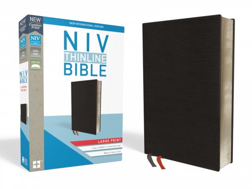 NIV, Thinline Bible, Large Print, Bonded Leather, Black, Red Letter Edition