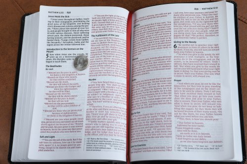 NIV, Thinline Bible, Large Print, Bonded Leather, Black, Red Letter Edition