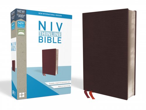 NIV, Thinline Bible, Bonded Leather, Burgundy, Red Letter Edition