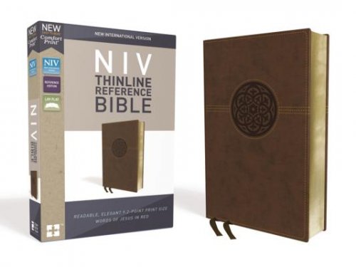 NIV, Thinline Reference Bible (Deep Study at a Portable Size), Leathersoft, Brown, Red Letter, Comfort Print